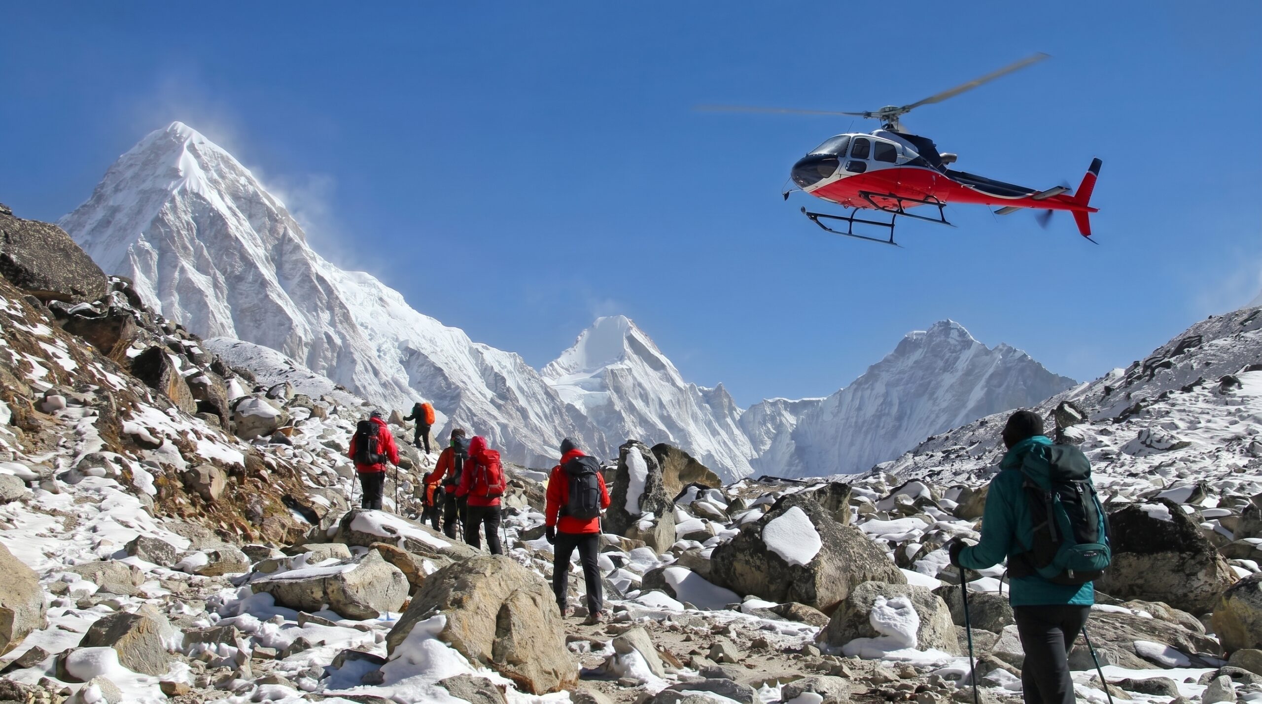 Helicopter return from Gorakshep after EBC trek completion