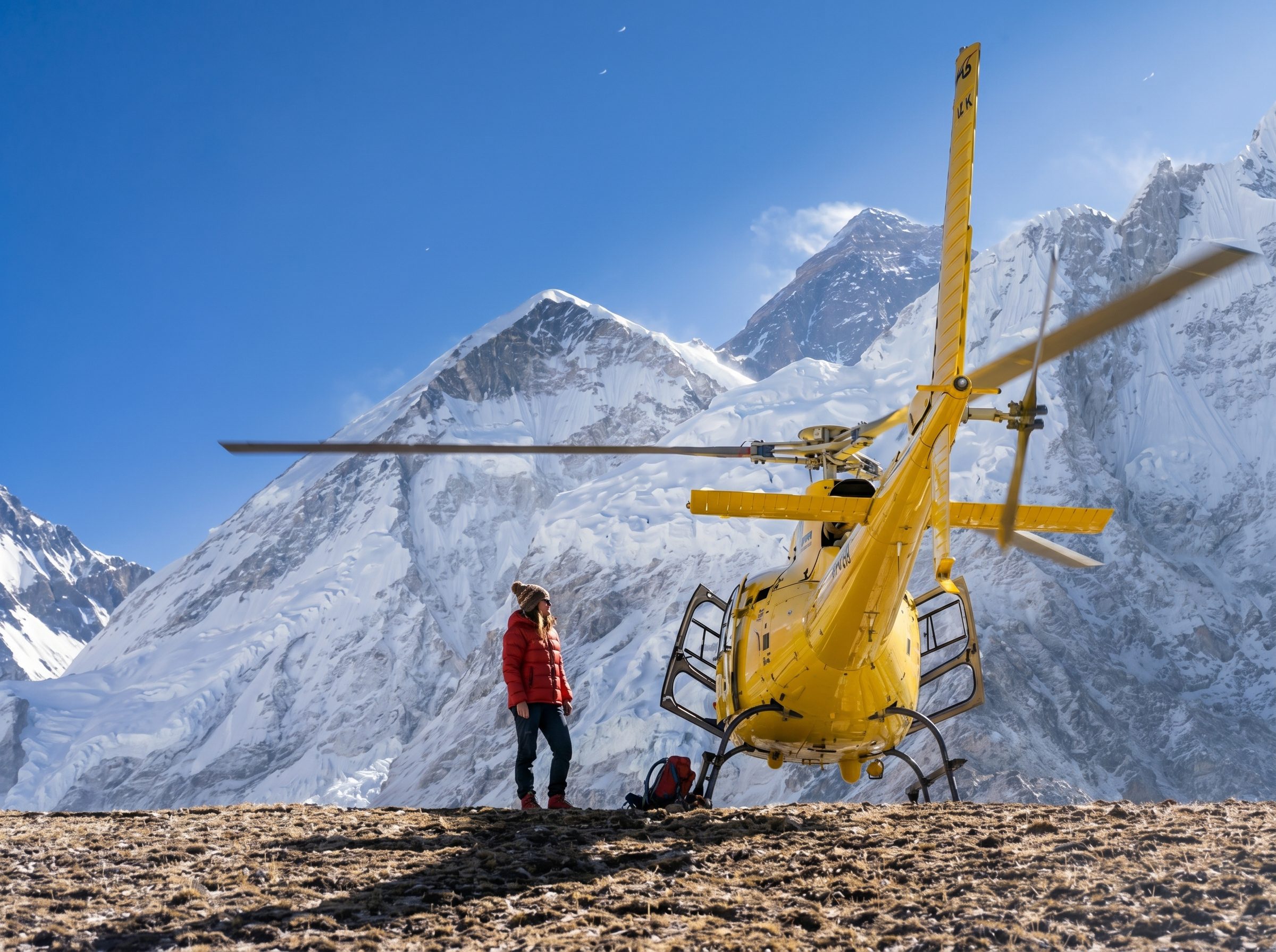 View from Everest Base Camp helicopter return trek in Nepal