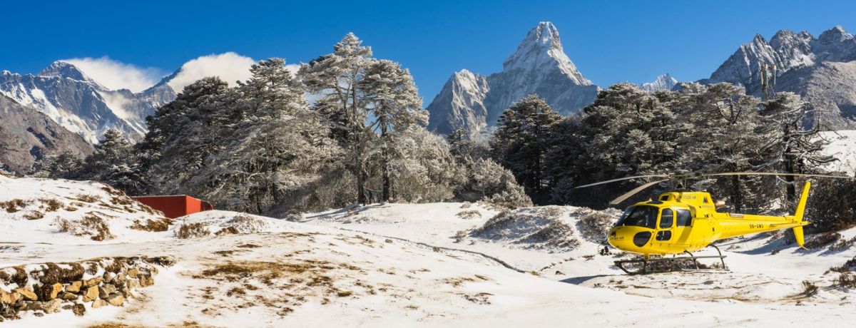 ebc helicopter landing with Adventure Master Trek