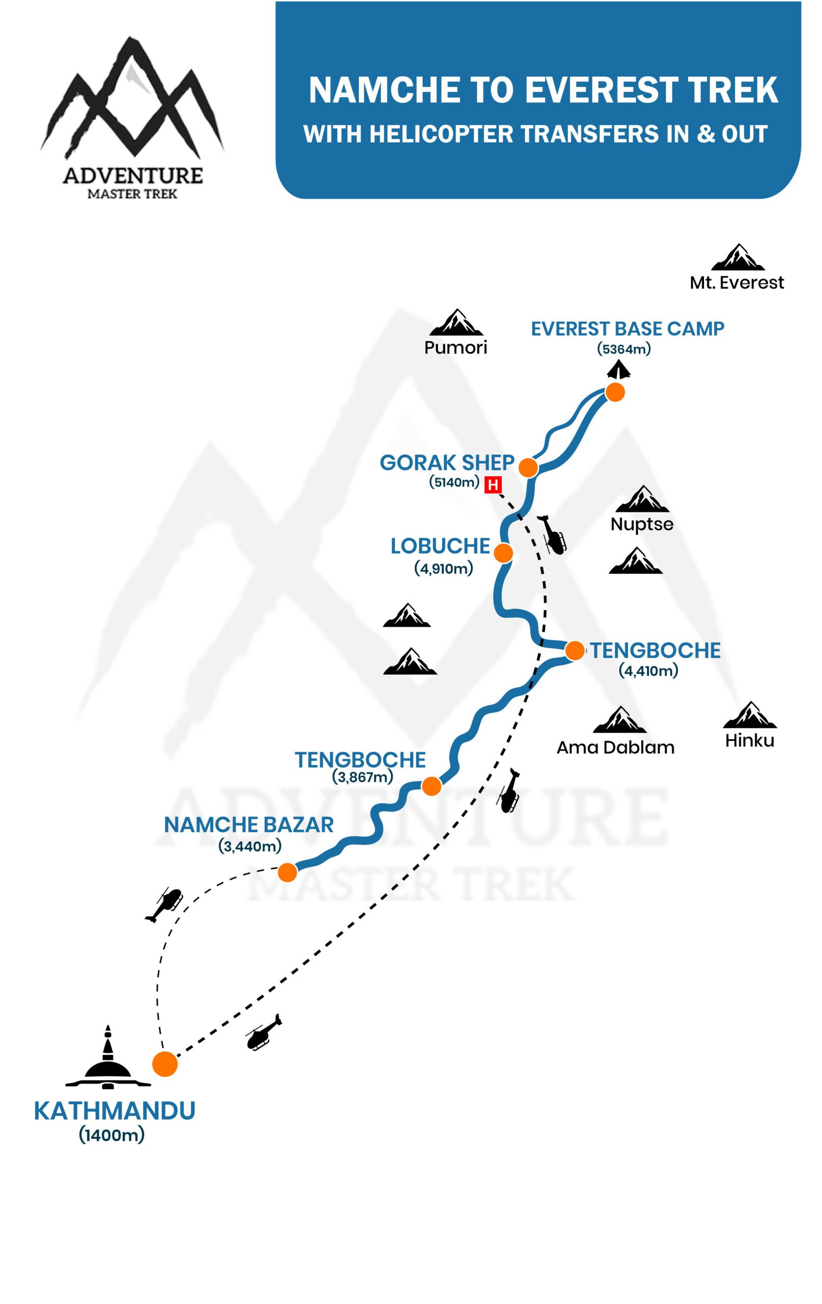 Namche to Everest Trek with Helicopter Transfers In & Out Full Map
