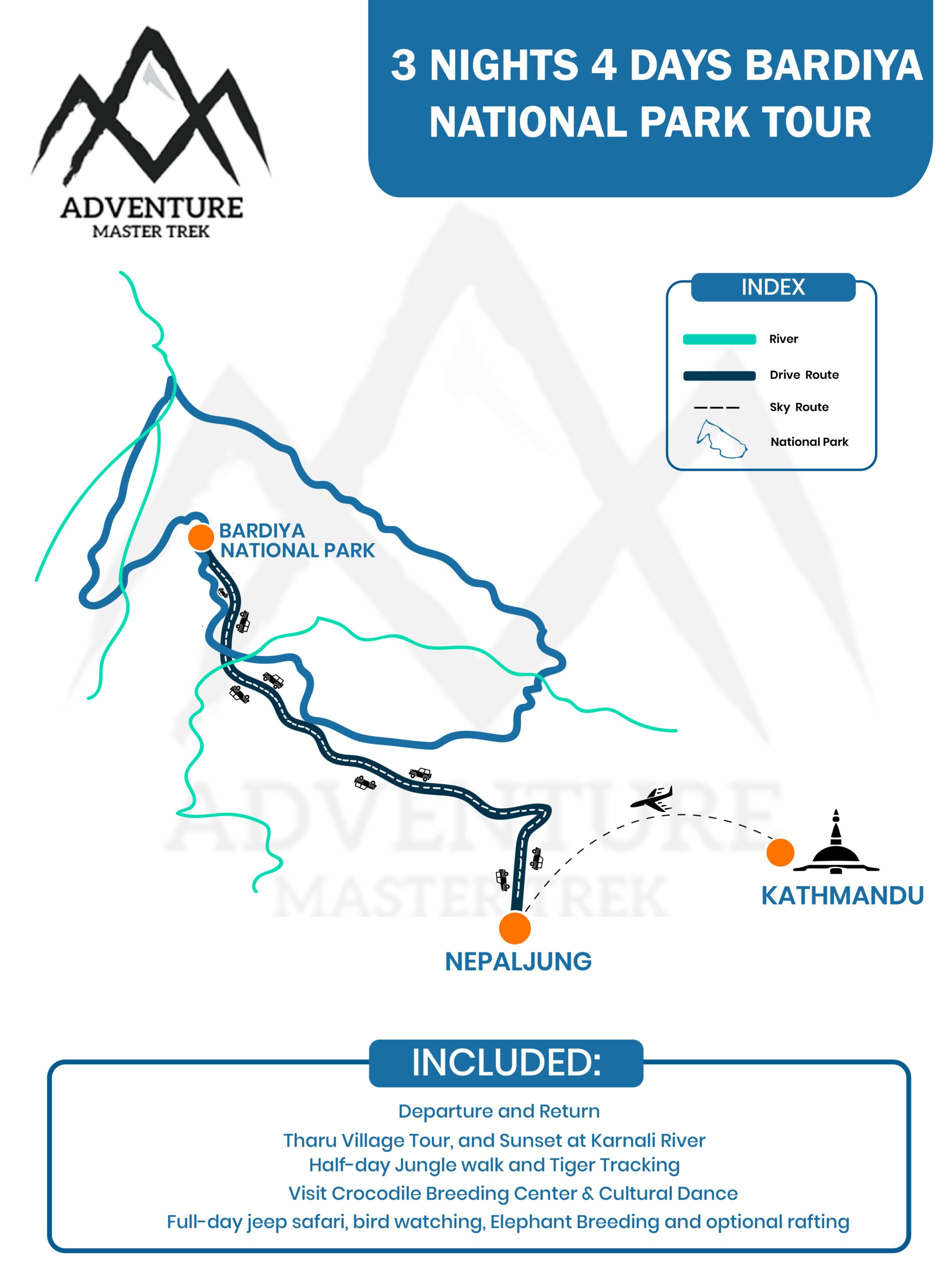 3 Nights 4 Days Bardiya National Park Tour Map Nepal